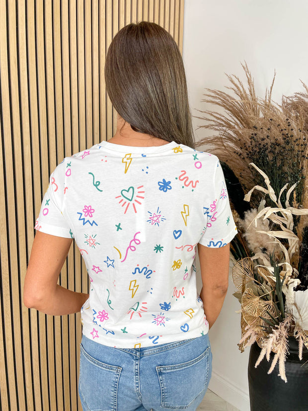 Maggie T-Shirt - Off-White Doodle Print by Sugarhill Brighton